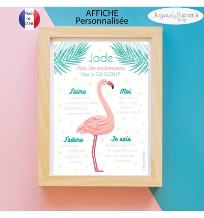 Affiche anniversaire fille flamant rose