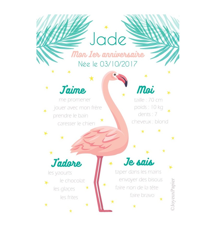 Invitation personnalisée anniversaire flamant rose pour fille avec