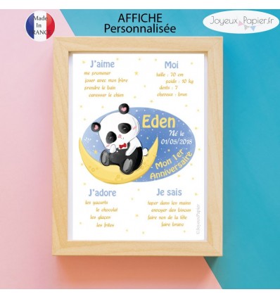 Affiche 1er anniversaire garçon panda lune