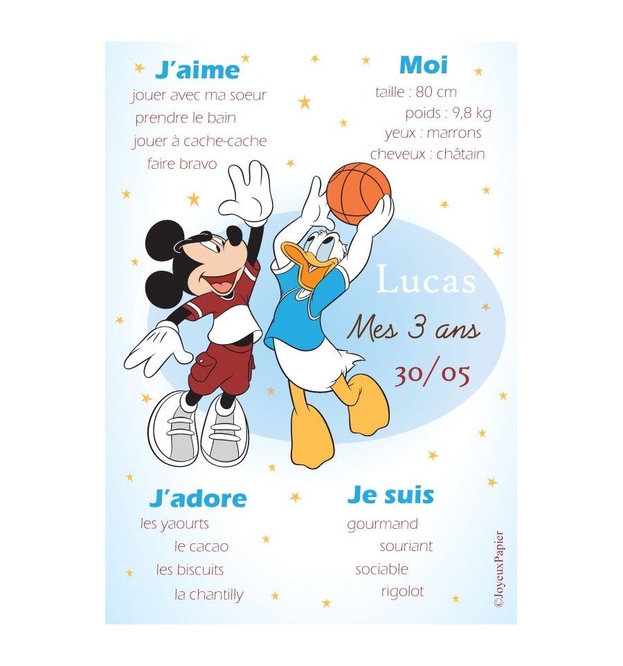 Affiche Personnalisee Anniversaire Garcon Disney Mickey Donald