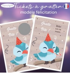 Ticket mini carte à gratter annonce grossesse oiseau bébé est en route