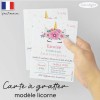 Carte a gratter invitation anniversaire licorne