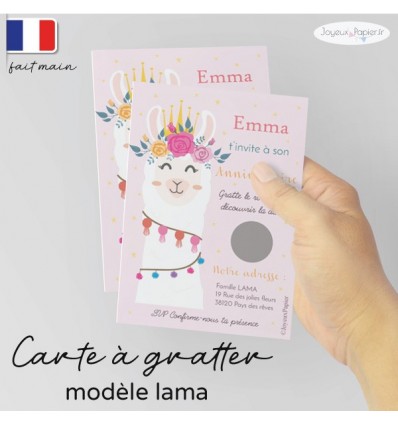 Carte a gratter invitation anniversaire lama
