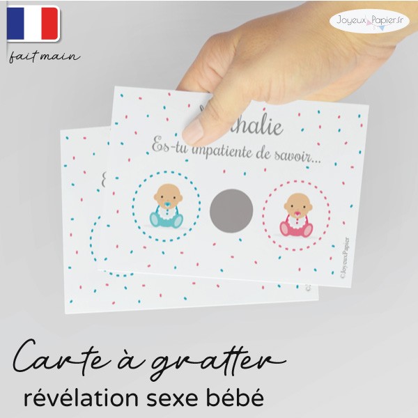 pastille argent Crintiff avec un design de femme enceinte et coeur Carte à gratter annonce sexe de bébé pour fille ou garçon 