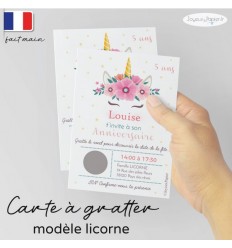 Carte à gratter invitation anniversaire licorne