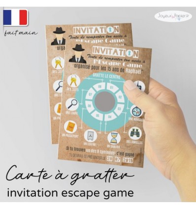 invitation escape game carte à gratter personnalisée