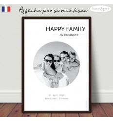 happy family en vacances, Affiche minimaliste personnalisée