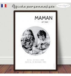 Maman of two Affiche minimaliste personnalisée