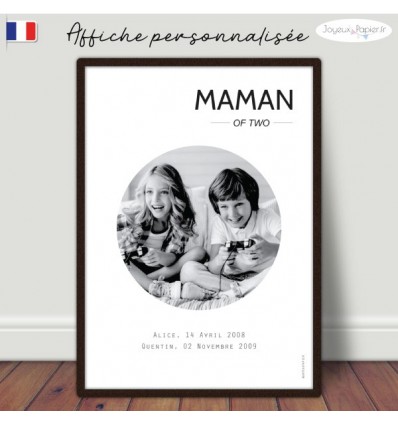 Maman of two Affiche minimaliste personnalisée