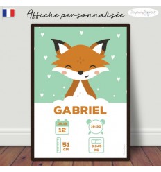 Affiche naissance bébé renard