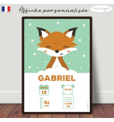Affiche naissance bébé renard