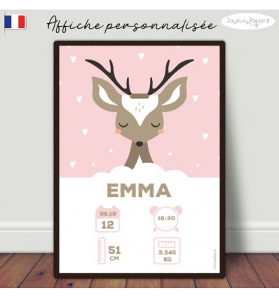 Affiche naissance bébé biche cerf