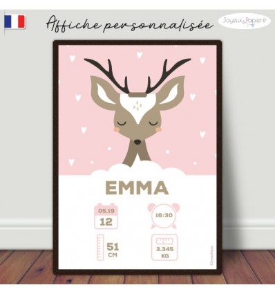 Affiche naissance bébé biche cerf