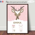 Affiche naissance bébé biche cerf