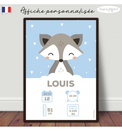 Affiche naissance bébé raton laveur