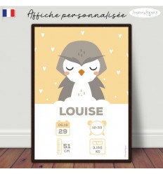 Affiche naissance bébé chouette hibou