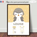 Affiche naissance bébé chouette hibou