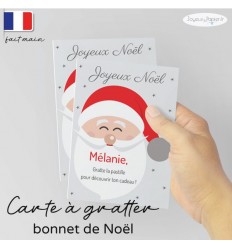 Carte à gratter personnalisé cadeau surprise modèle bonnet père Noël