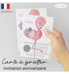 Carte à gratter invitation anniversaire flamant rose