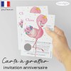 Carte à gratter invitation anniversaire flamant rose