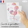 Carte a gratter invitation anniversaire flamant rose