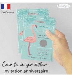 Carte à gratter invitation anniversaire flamant rose V2