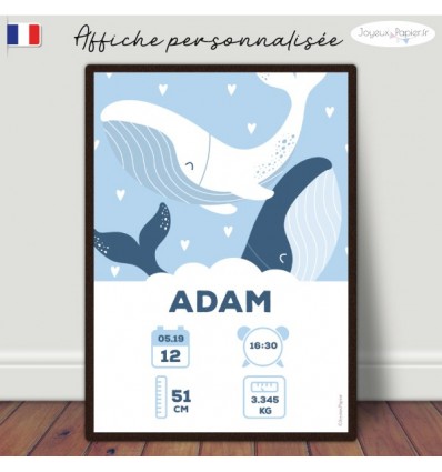 Affiche naissance bébé baleine