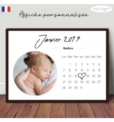 Affiche naissance calendrier minimaliste personnalisée