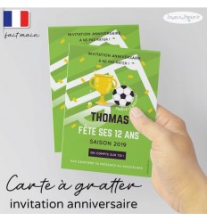 Carte d'invitation baptême ou anniversaire à gratter - sport