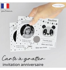 Carte à gratter invitation anniversaire panda