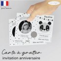 Carte à gratter invitation anniversaire panda