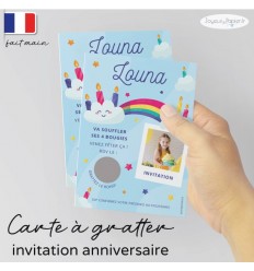 Carte à gratter invitation anniversaire arc en ciel