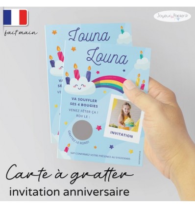 Carte à gratter invitation anniversaire arc en ciel