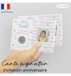 Carte à gratter invitation anniversaire pastel