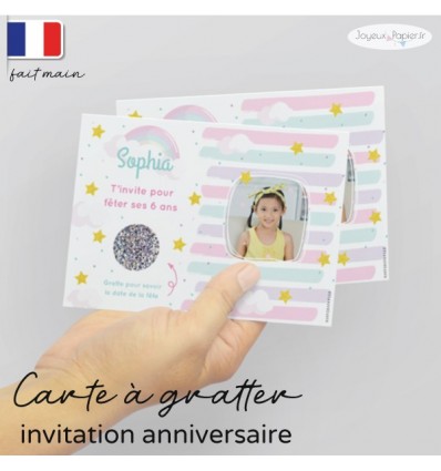 Carte a gratter invitation anniversaire pastel