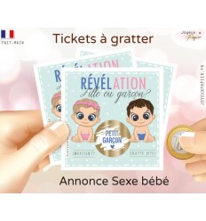 Ticket mini carte à gratter fille ou garçon révélation sexe bébé