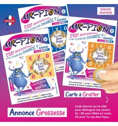 ticket à gratter grossesse carte Mr Pion jeu du morpion