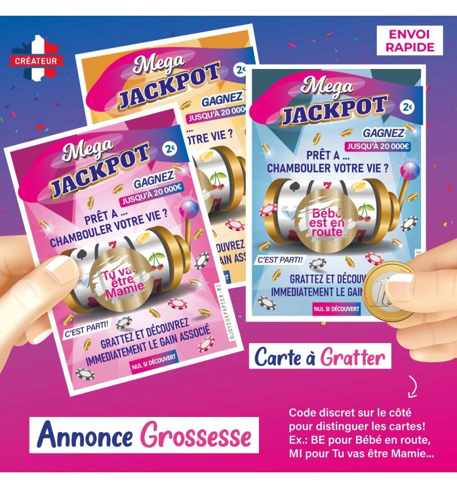 Carte ticket à gratter annonce de grossesse originale 777 petit prix