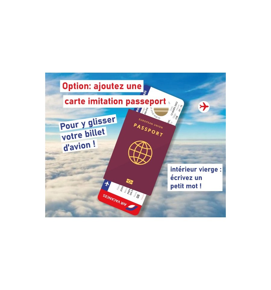 Billet avion à gratter voyage surprise carte embarquement vacances