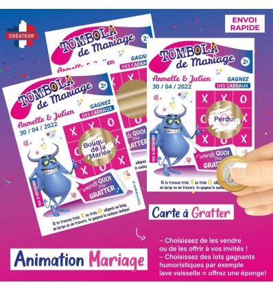 tombola de mariage Morpion mariage carte à gratter jeu des mariés