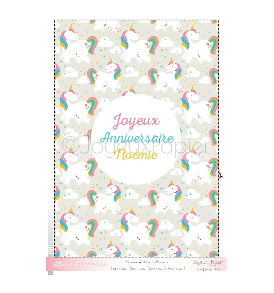 Kit à imprimer thème Licorne fête d'anniversaire fille