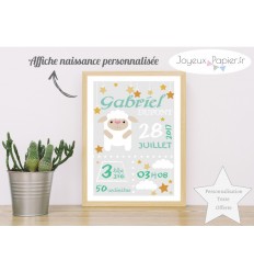 Affiche naissance personnalisée mouton gris vert