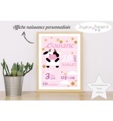 Affiche naissance fille vache rose