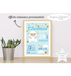 Affiche naissance garçon mouton bleu