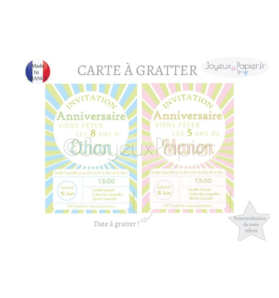 Carte numérique invitation à gratter anniversaire fille ado