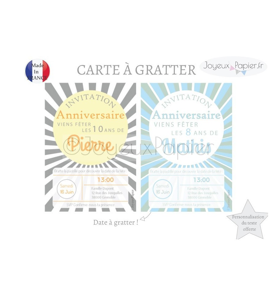 Carte à gratter invitation foot enfant anniversaire originale rapide