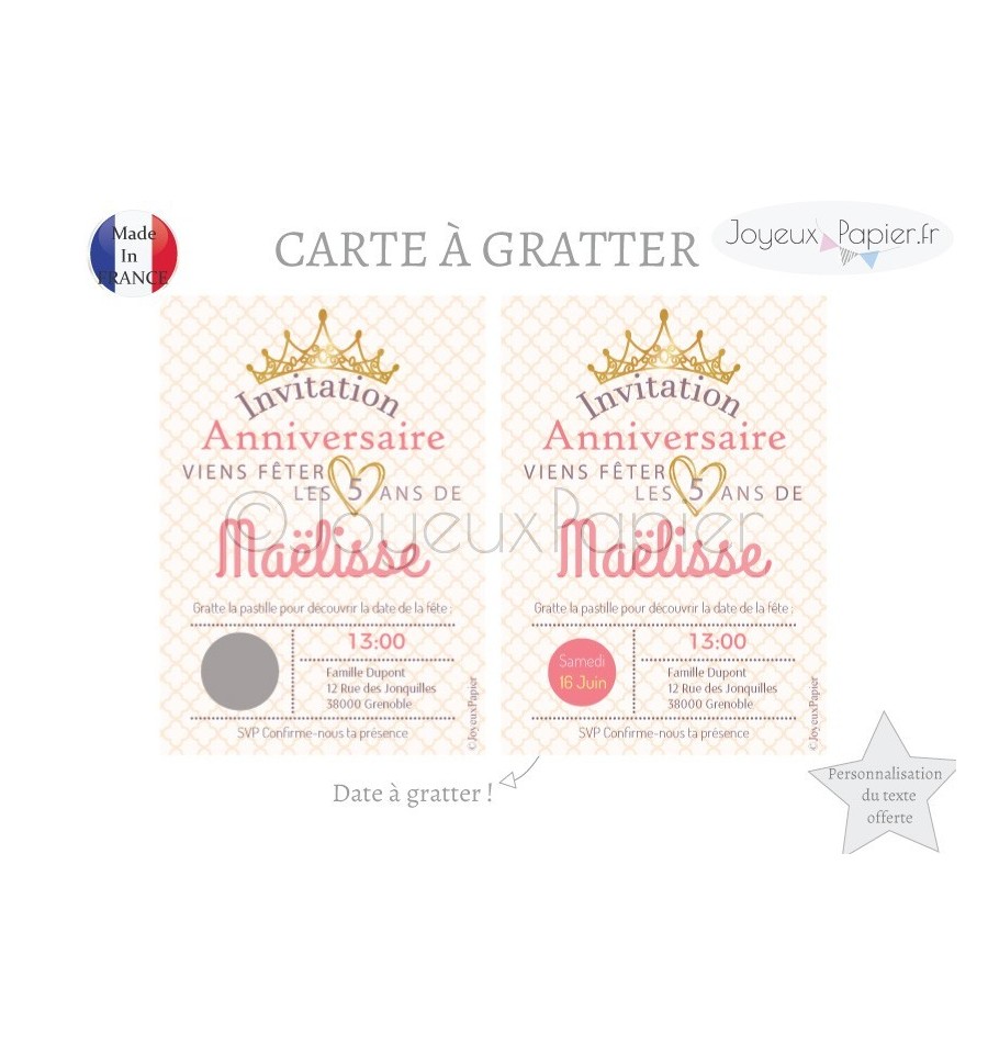 Carte d'invitation d'anniversaire thème princesses