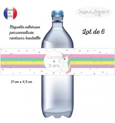 Etiquette adhésive personnalisée contours de bouteille licorne