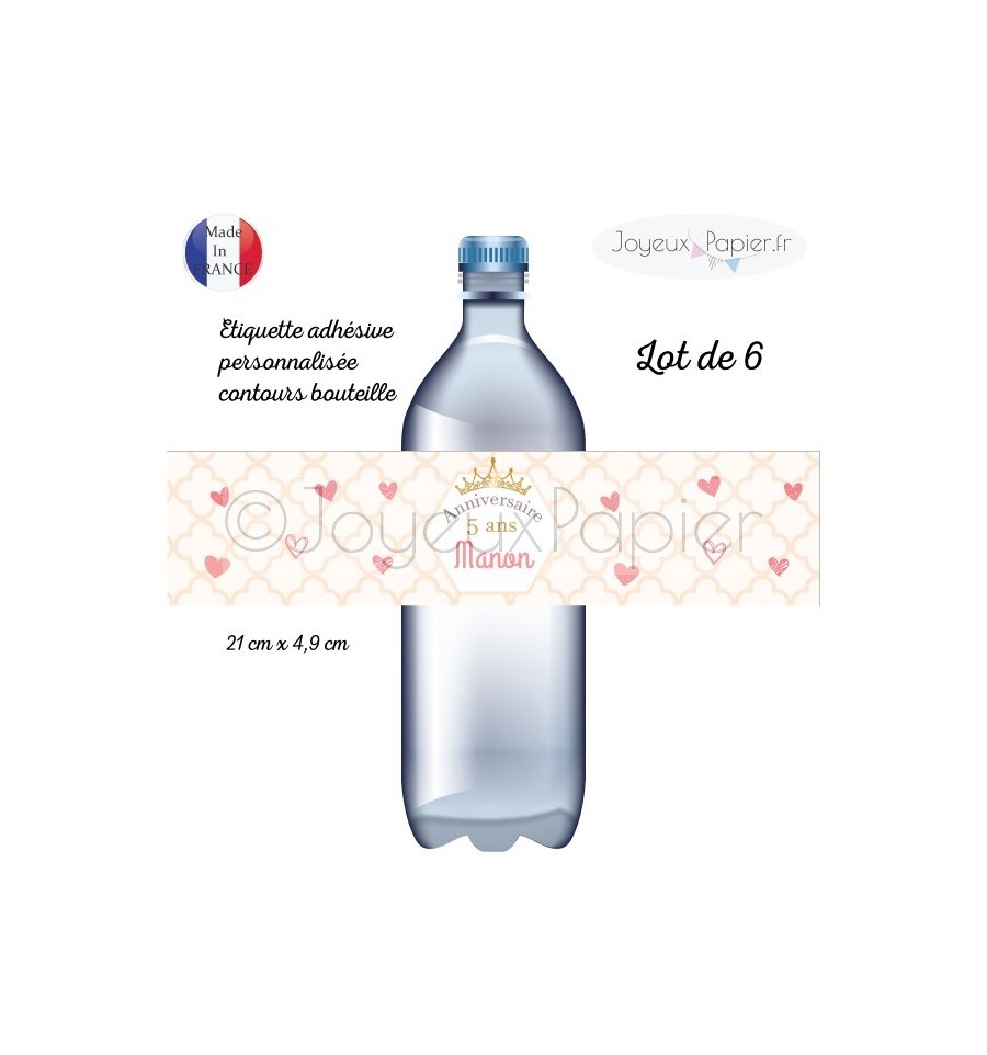 Etiquette autocollante princesse pour bouteille anniversaire fille