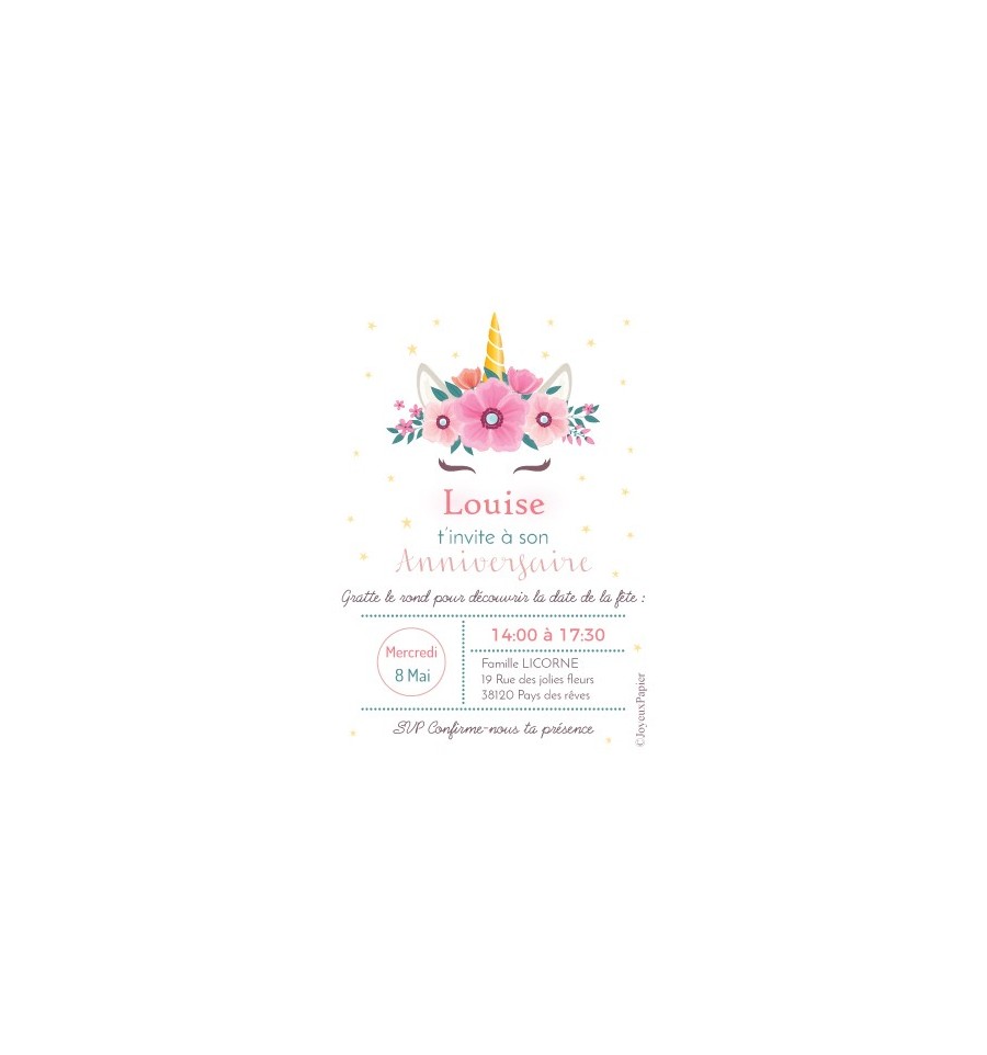 8 cartes d'invitation licorne - Anniversaire licorne